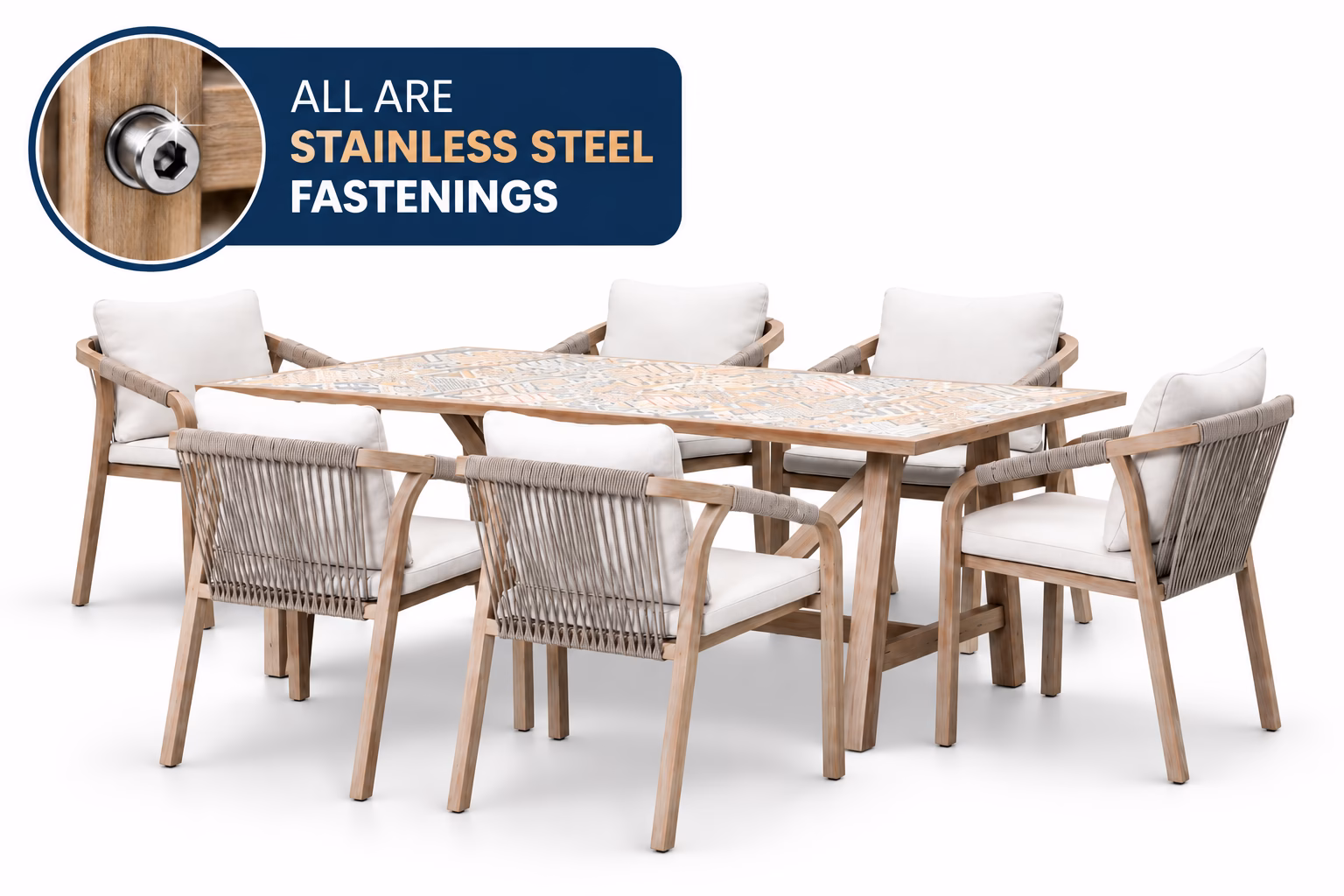 MICHELLE 7 PIECE OUTDOOR SETTING-BEAUTIFULLY CRAFTED IN WOOD LOOK ALUMINIUM - Image 3